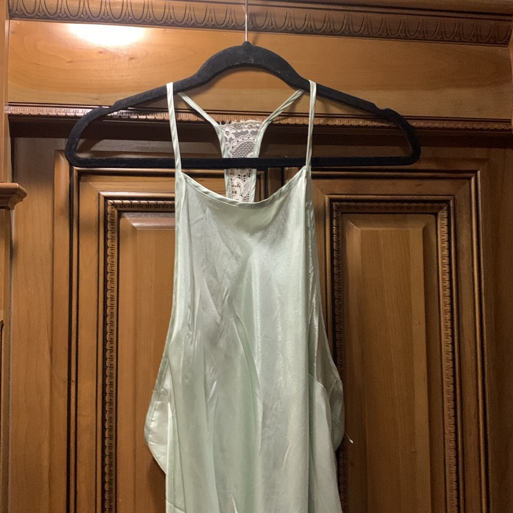 NWOT Free People Sunset Shimmer Satin Midi Slipdress Mint Green Size Medium - Picture 6 of 11